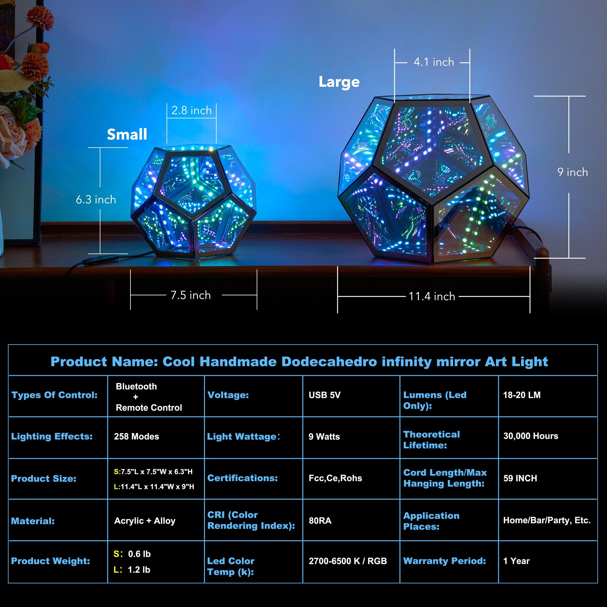Infinity Dodecahedron Magic Table Lamp-2