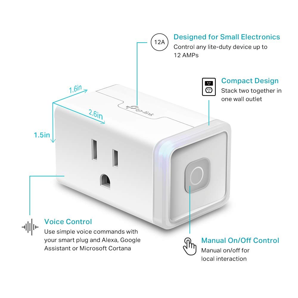 Kasa Smart Plug HS103P4, Smart Home Wi-Fi Outlet Works with Alexa, Echo, Google Home & IFTTT, No Hub Required, Remote Control, 15 Amp, UL Certified, White