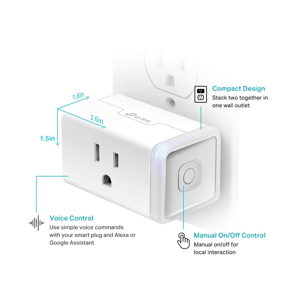 Kasa Smart Plug HS103P4, Smart Home Wi-Fi Outlet Works with Alexa, Echo, Google Home & IFTTT, No Hub Required, Remote Control, 15 Amp, UL Certified, White